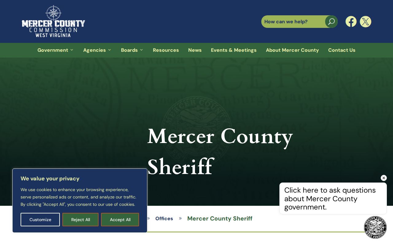 Mercer County arrest records contact at the sheriff office