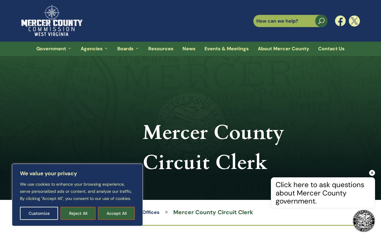 Mercer County criminal case records office page